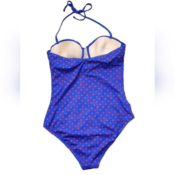 J. Crew Blue & Red Polka Dotted One Piece Swimsuit, - Picture 2 of 6